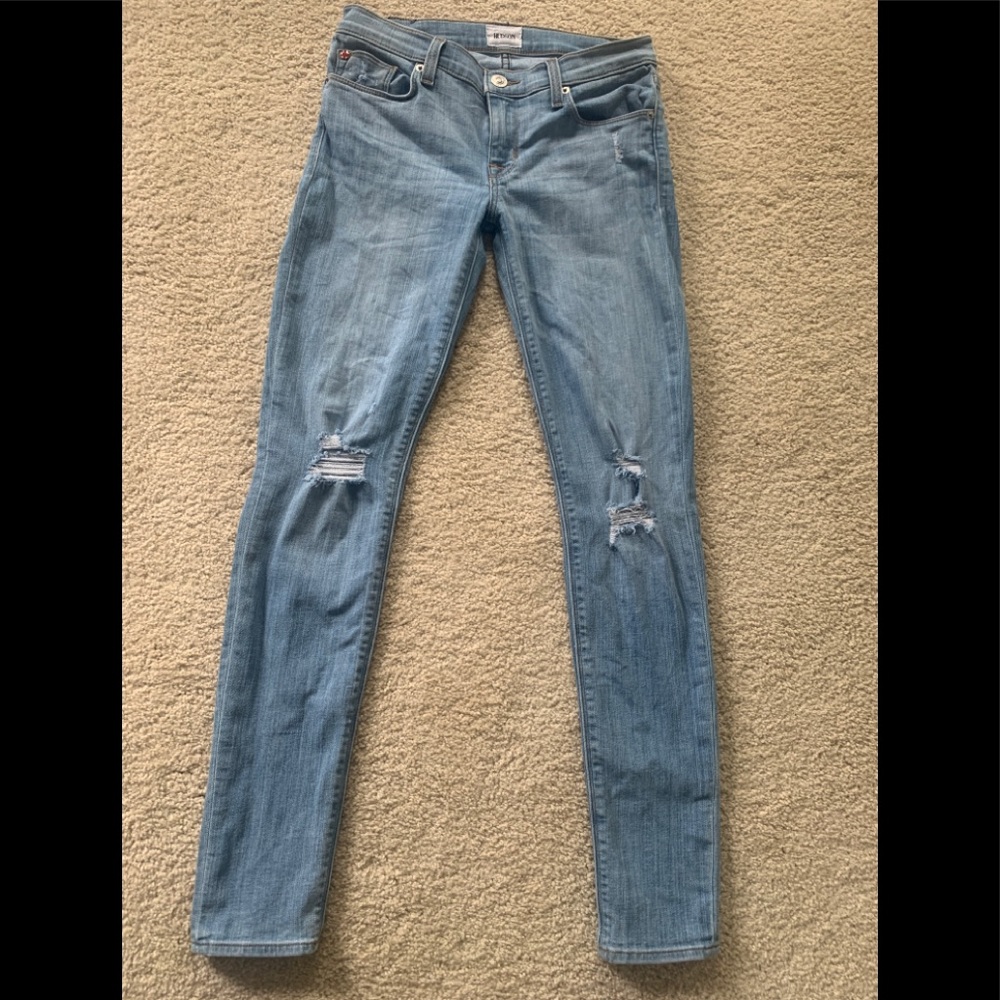 Size 26 Hudson “Krista Super Skinny” Jeans, light blue, distressed